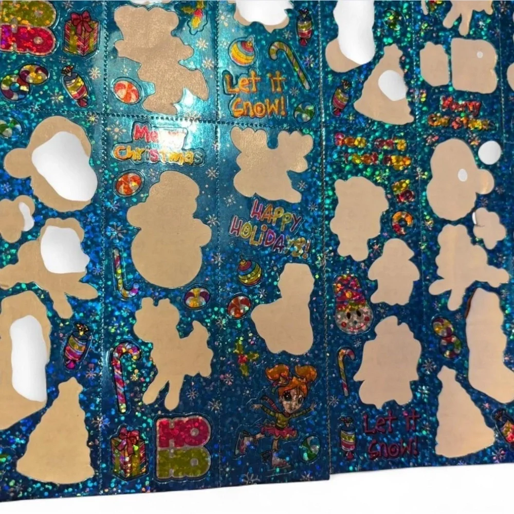 Vintage RARE Lisa Frank Halloween & Winter Holiday Sparkle Sticker Strip Lot